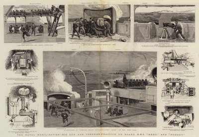 La mobilisation navale, exercice de gros canon et de torpille à bord du H.M.S. Hero et Rodney - Joseph Nash